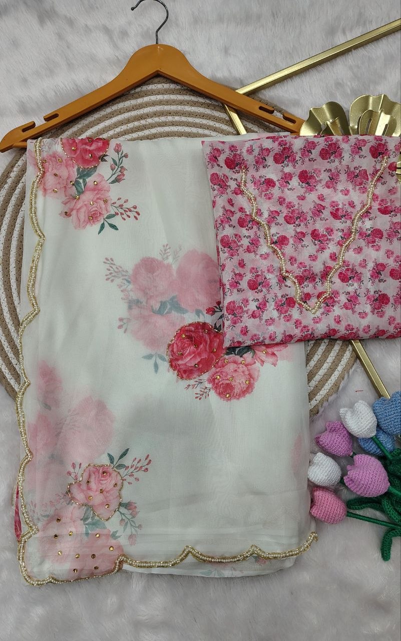 Soft Tebby silk with floral print saree