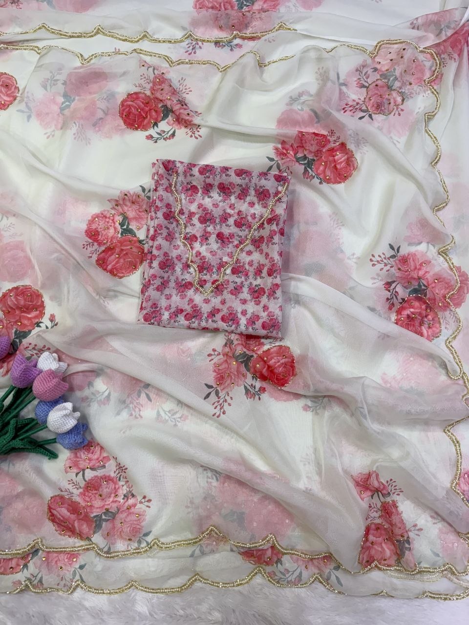 Soft Tebby silk with floral print saree
