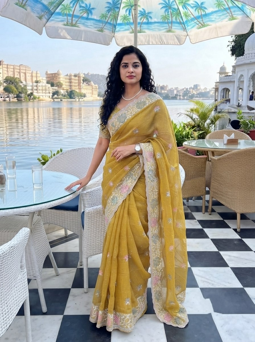 Party Wear Soft Fendy Chiffon Silk Saree