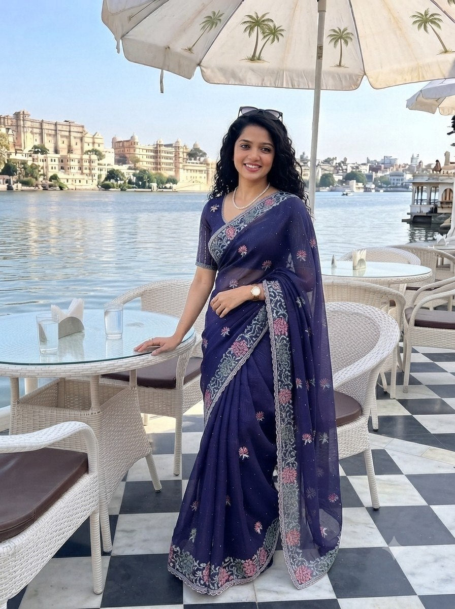 Party Wear Soft Fendy Chiffon Silk Saree