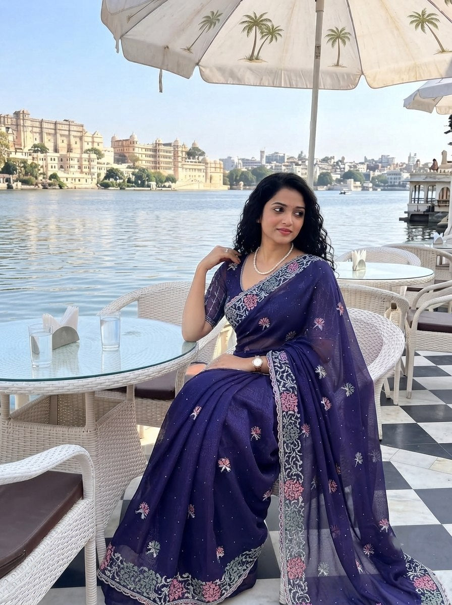 Party Wear Soft Fendy Chiffon Silk Saree