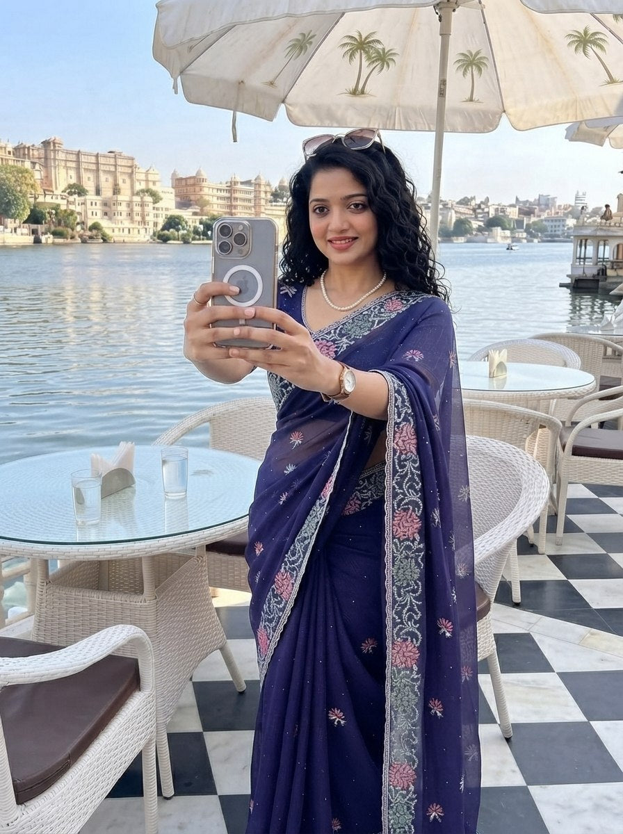 Party Wear Soft Fendy Chiffon Silk Saree