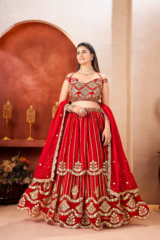 CxC Faux Georgeet Sequins and Zari Embroidery Work Lehenga