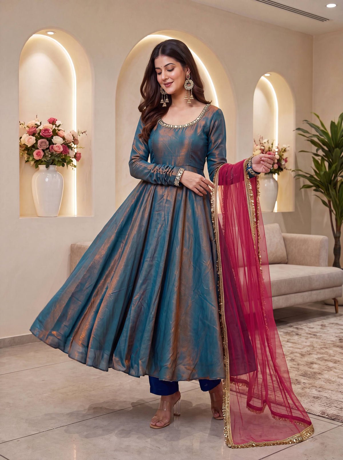 Sindoori Silk Real Mirror Lace Border Saree