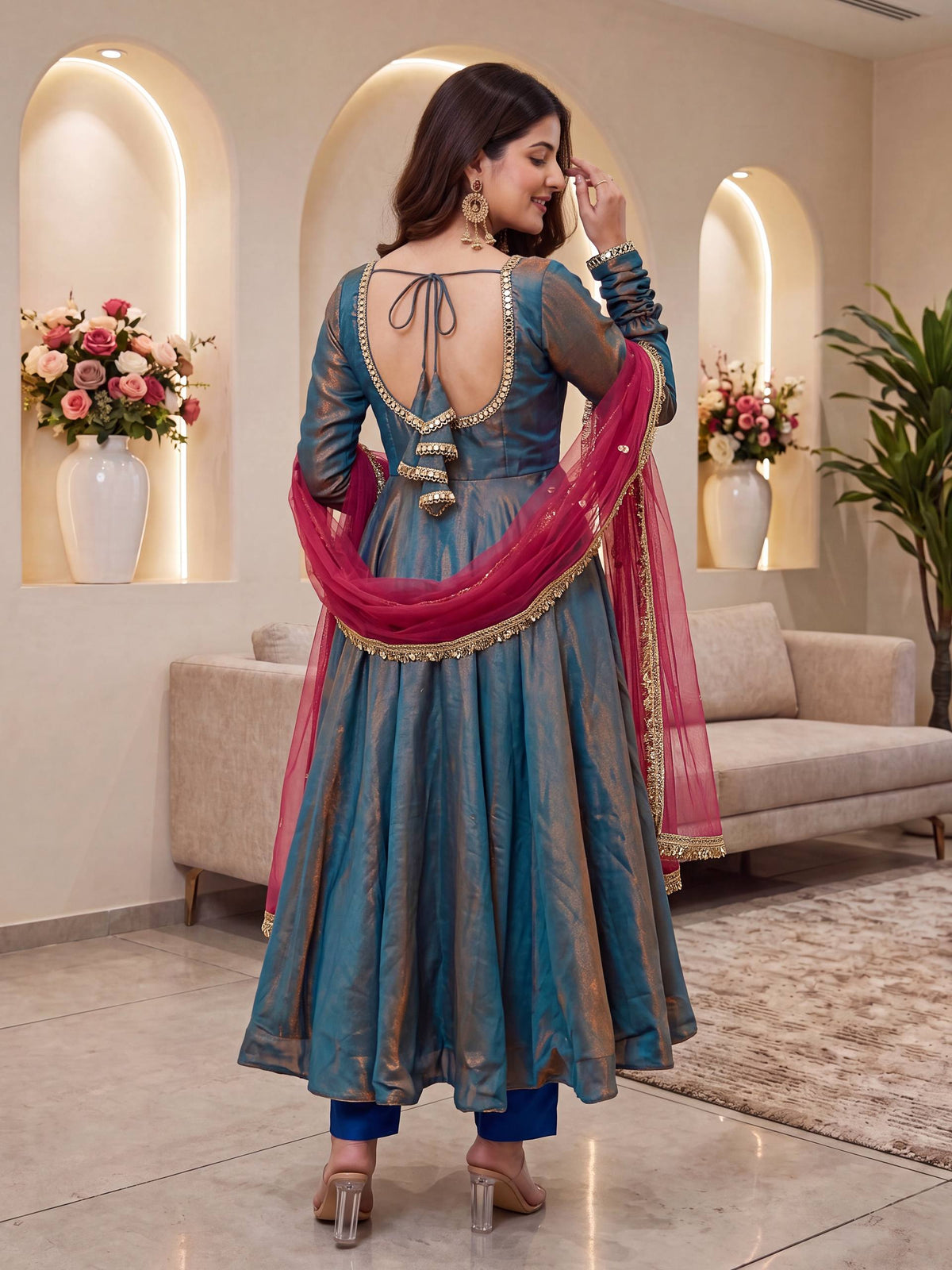 Sindoori Silk Real Mirror Lace Border Saree