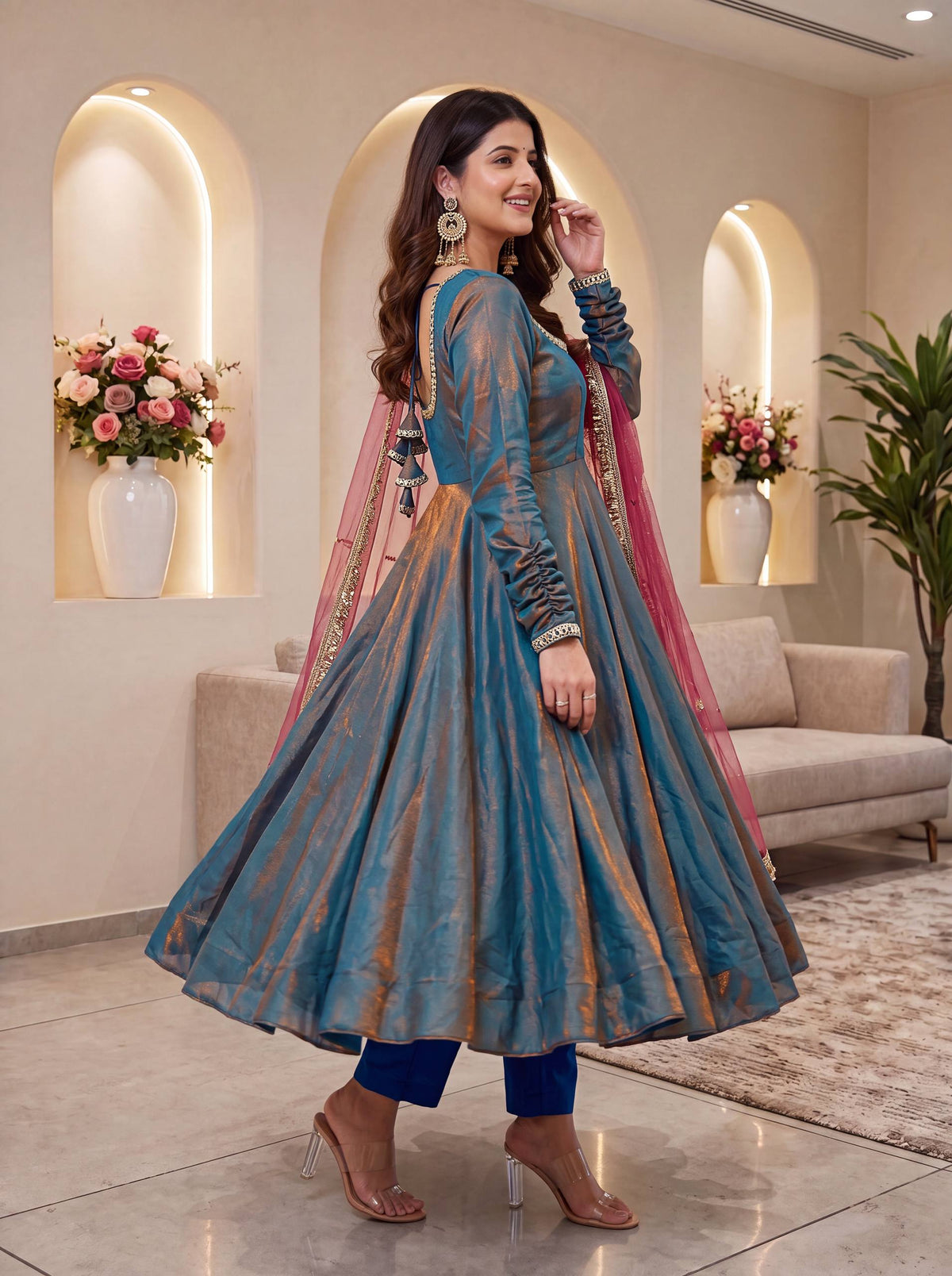 Sindoori Silk Real Mirror Lace Border Saree