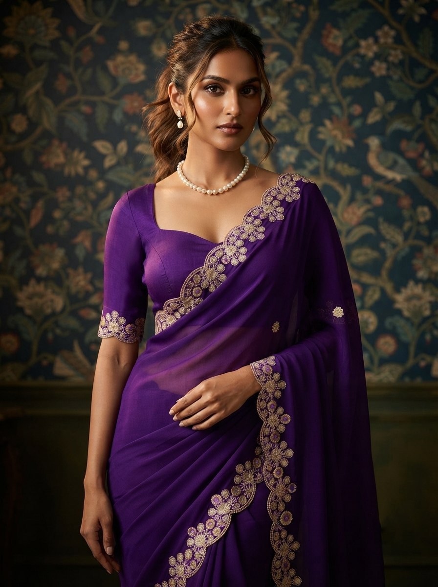 Party Wear Soft Shattin Chiffon Saree