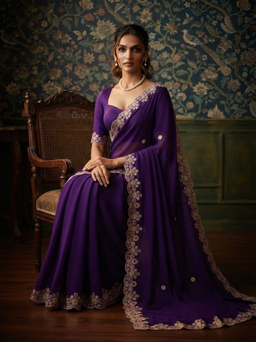 Party Wear Soft Shattin Chiffon Saree