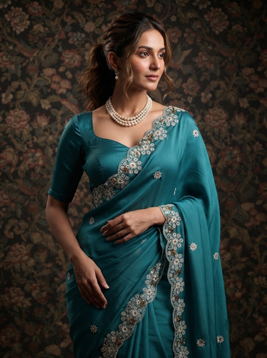 Party Wear Soft Shattin Chiffon Saree