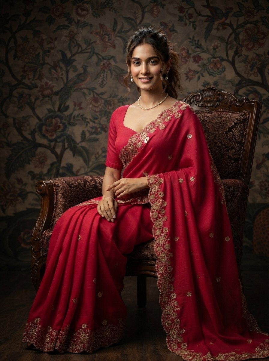 Party Wear Soft Shattin Chiffon Saree