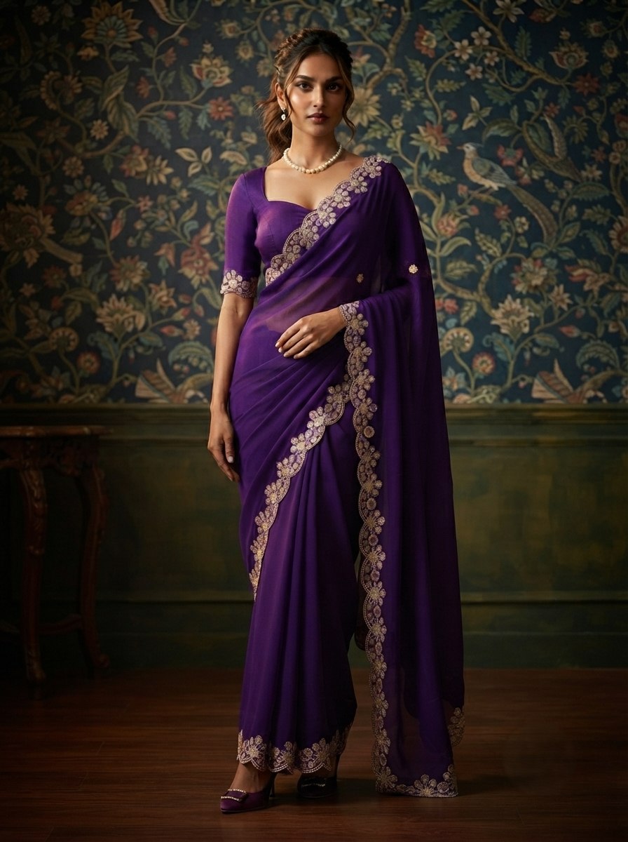 Party Wear Soft Shattin Chiffon Saree