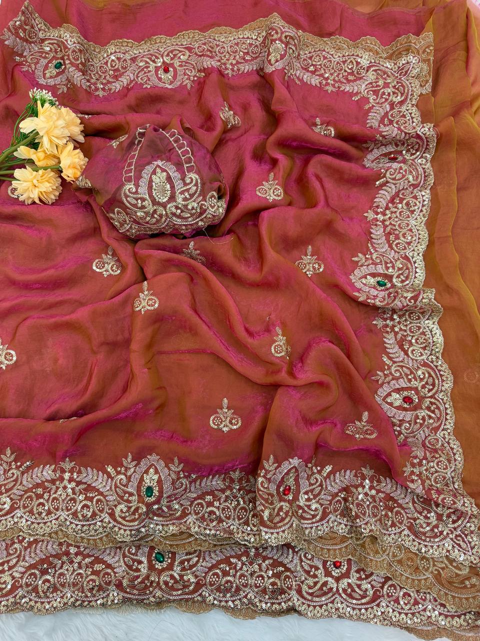 Premium Two-Tone Space Satin Silk Saree