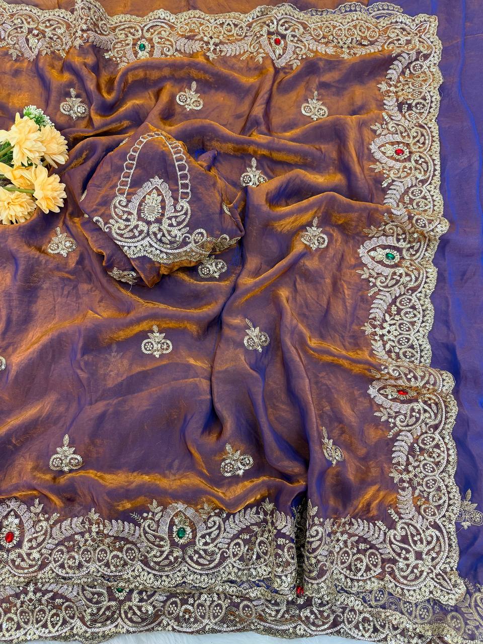Premium Two-Tone Space Satin Silk Saree