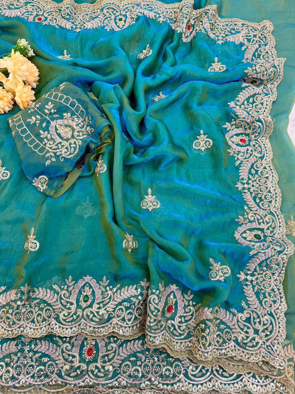 Premium Two-Tone Space Satin Silk Saree