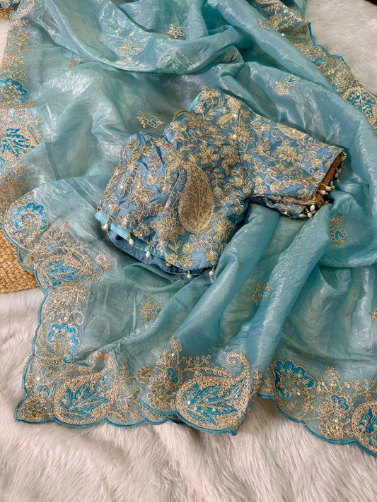 Elegant Crystal Crush Tissue Saree