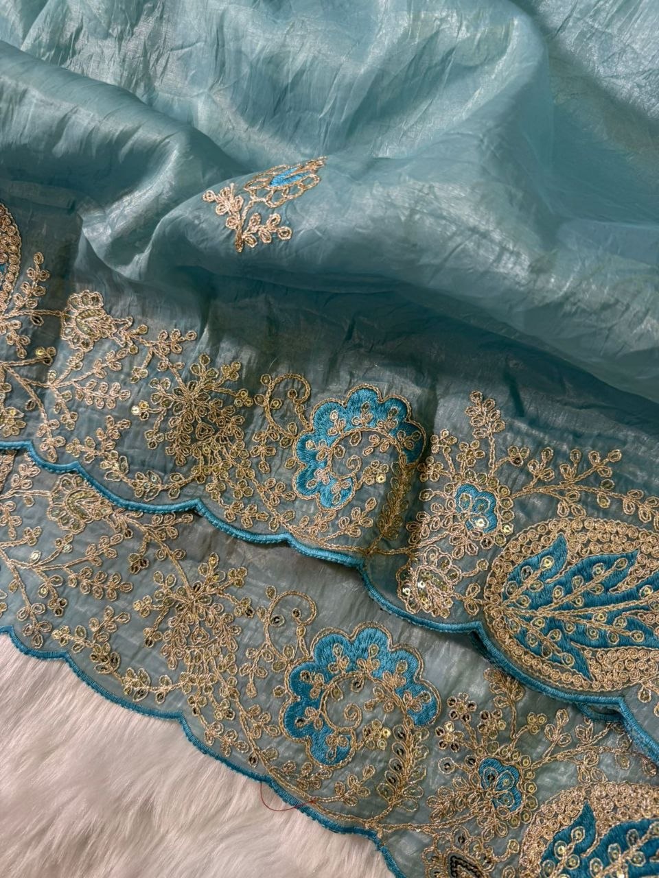 Elegant Crystal Crush Tissue Saree