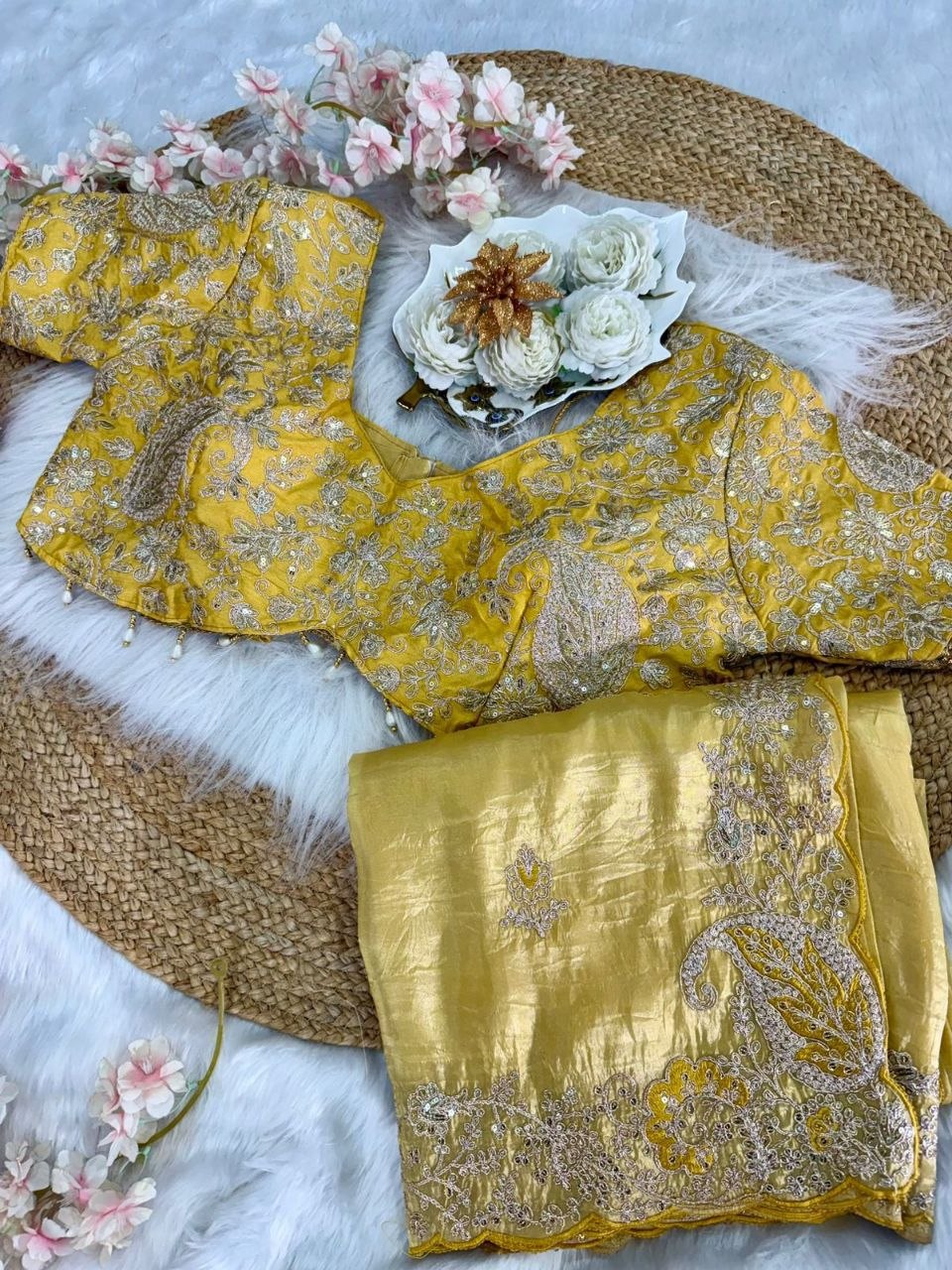 Elegant Crystal Crush Tissue Saree