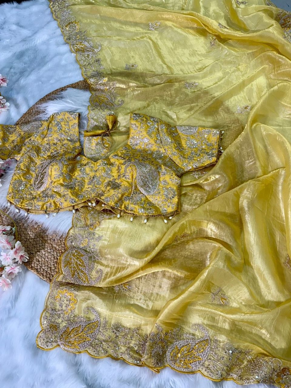 Elegant Crystal Crush Tissue Saree