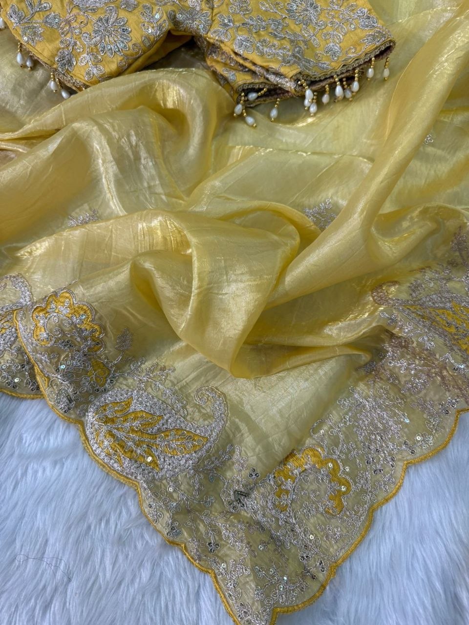 Elegant Crystal Crush Tissue Saree
