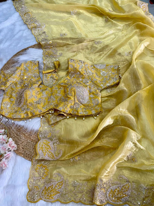 Elegant Crystal Crush Tissue Saree
