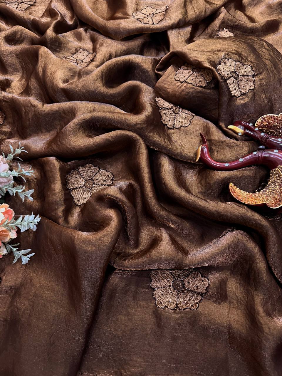 Soft Space silk Beautiful sequins and thread embroidery work saree