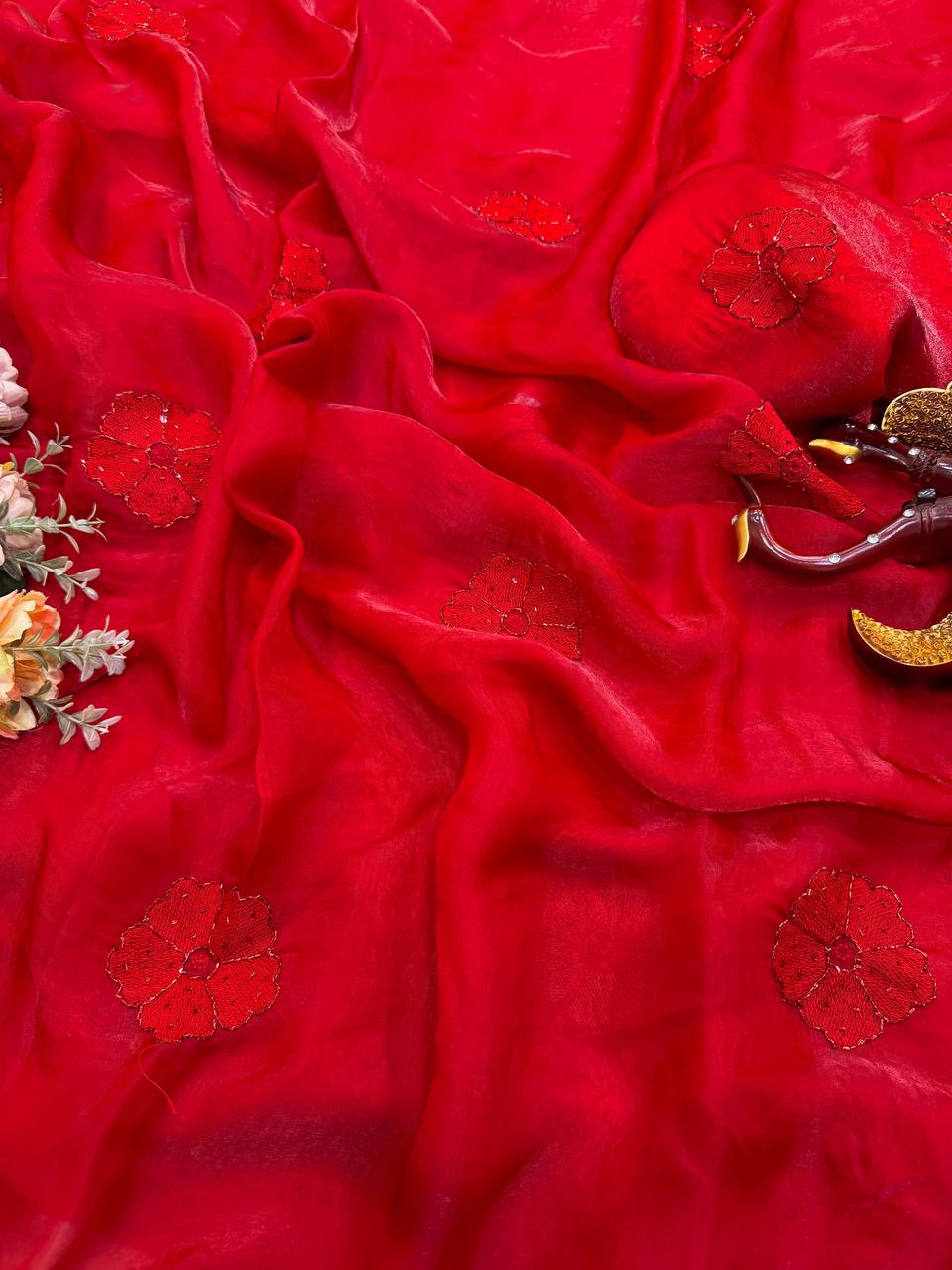 Soft Space silk Beautiful sequins and thread embroidery work saree