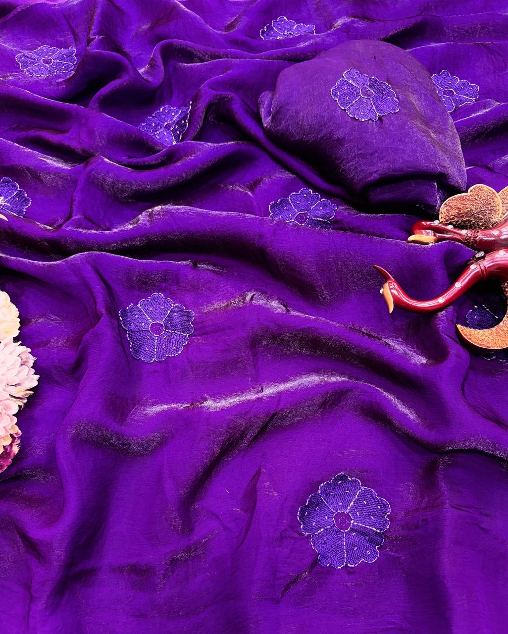 Soft Space silk Beautiful sequins and thread embroidery work saree