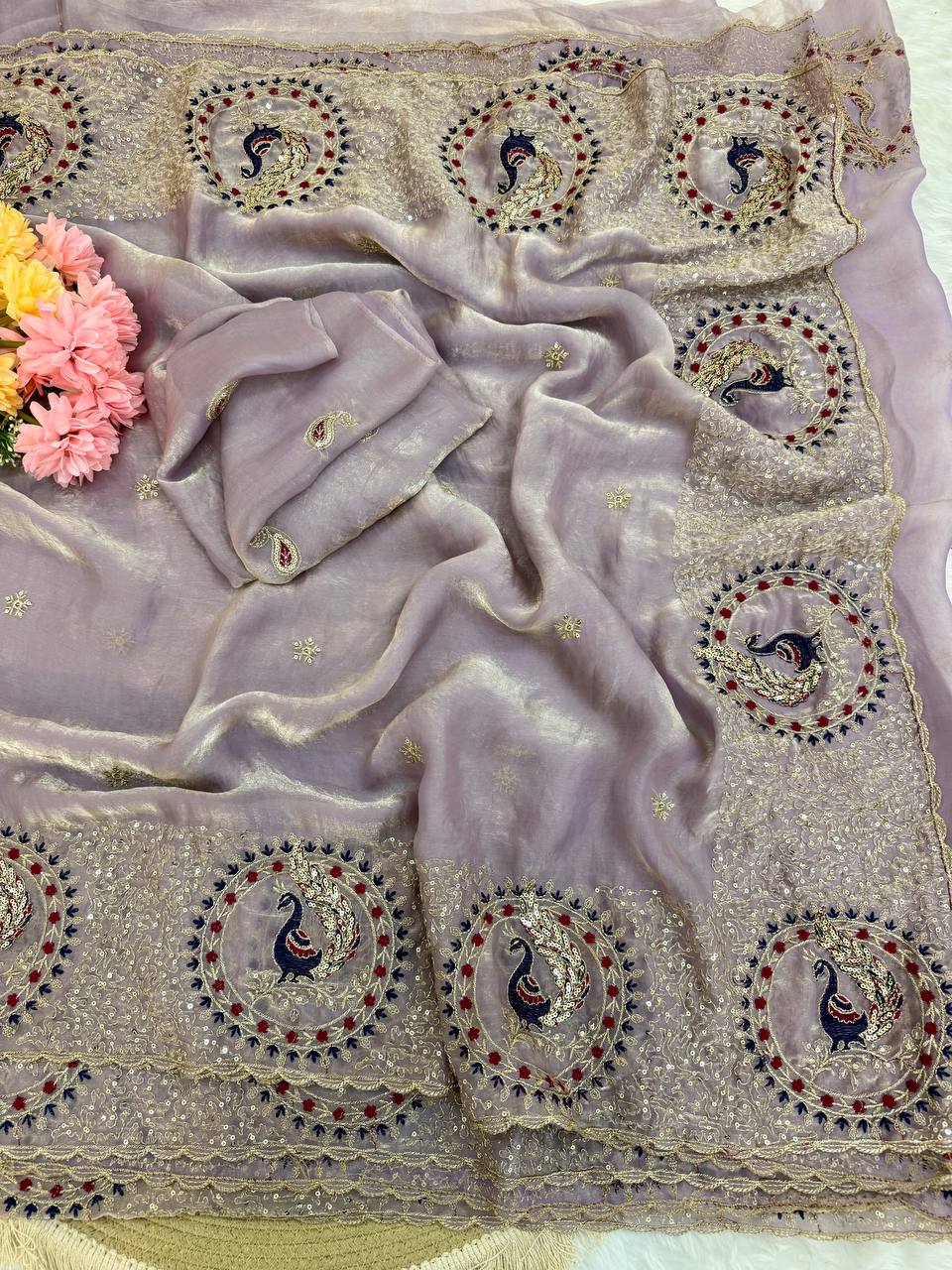 Presenting our stunning Space Satin Saree