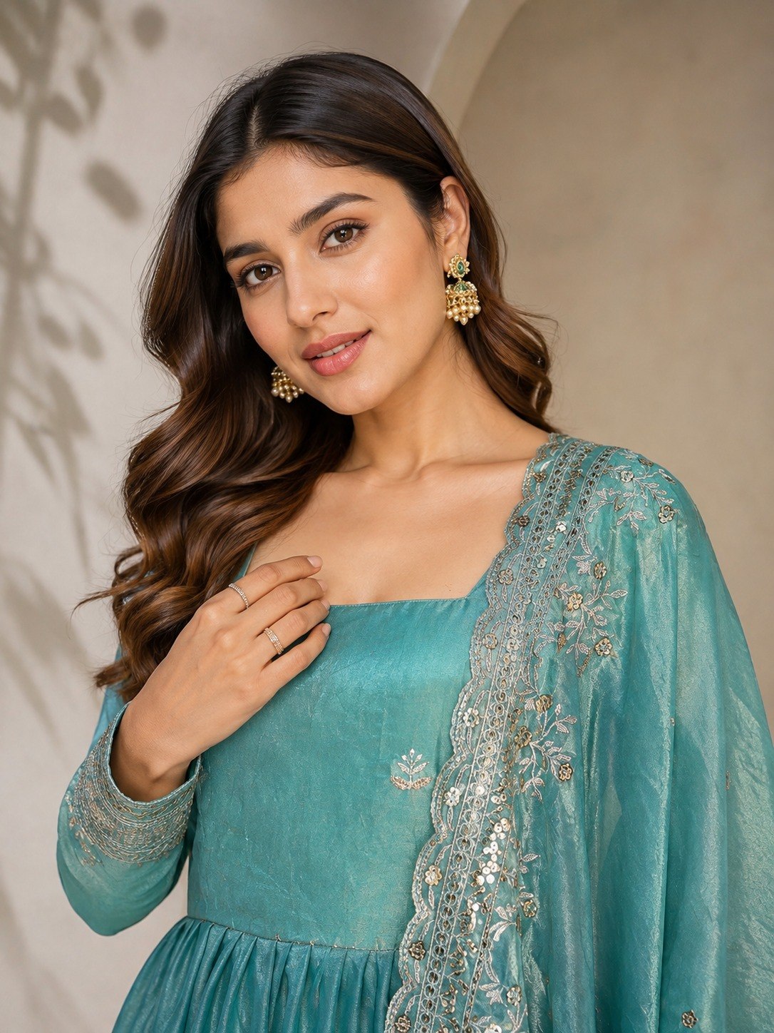 Premium Fandy Satin Zari Sequence Embroidery Work Gown