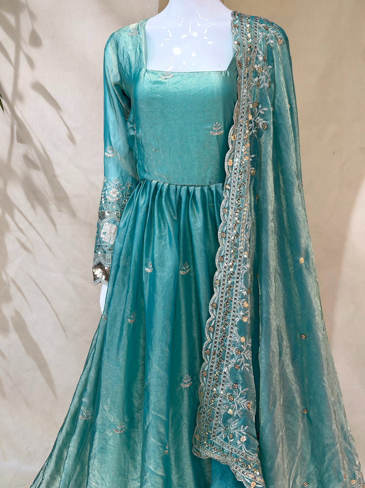 Premium Fandy Satin Zari Sequence Embroidery Work Gown