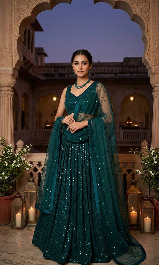 Georgette lehenga with heavy sequins work choli