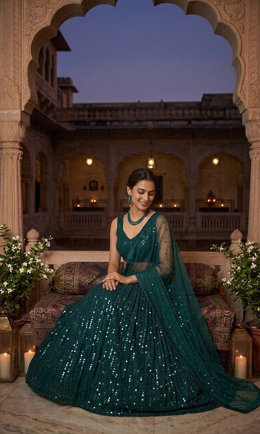Georgette lehenga with heavy sequins work choli
