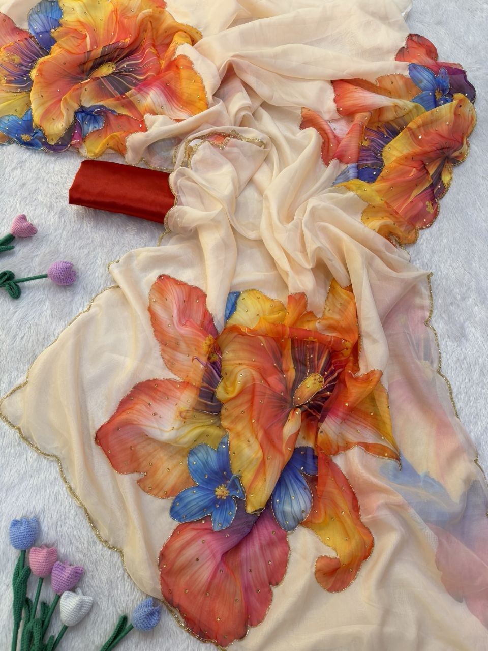 Soft Tebby silk with floral print saree