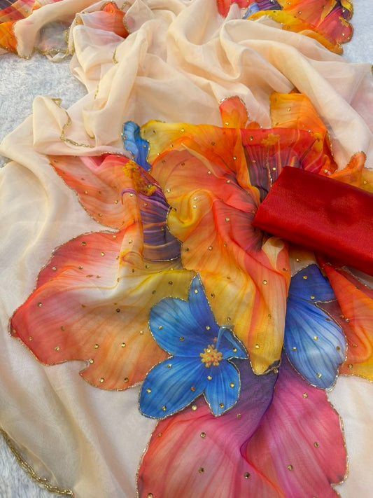 Soft Tebby silk with floral print saree