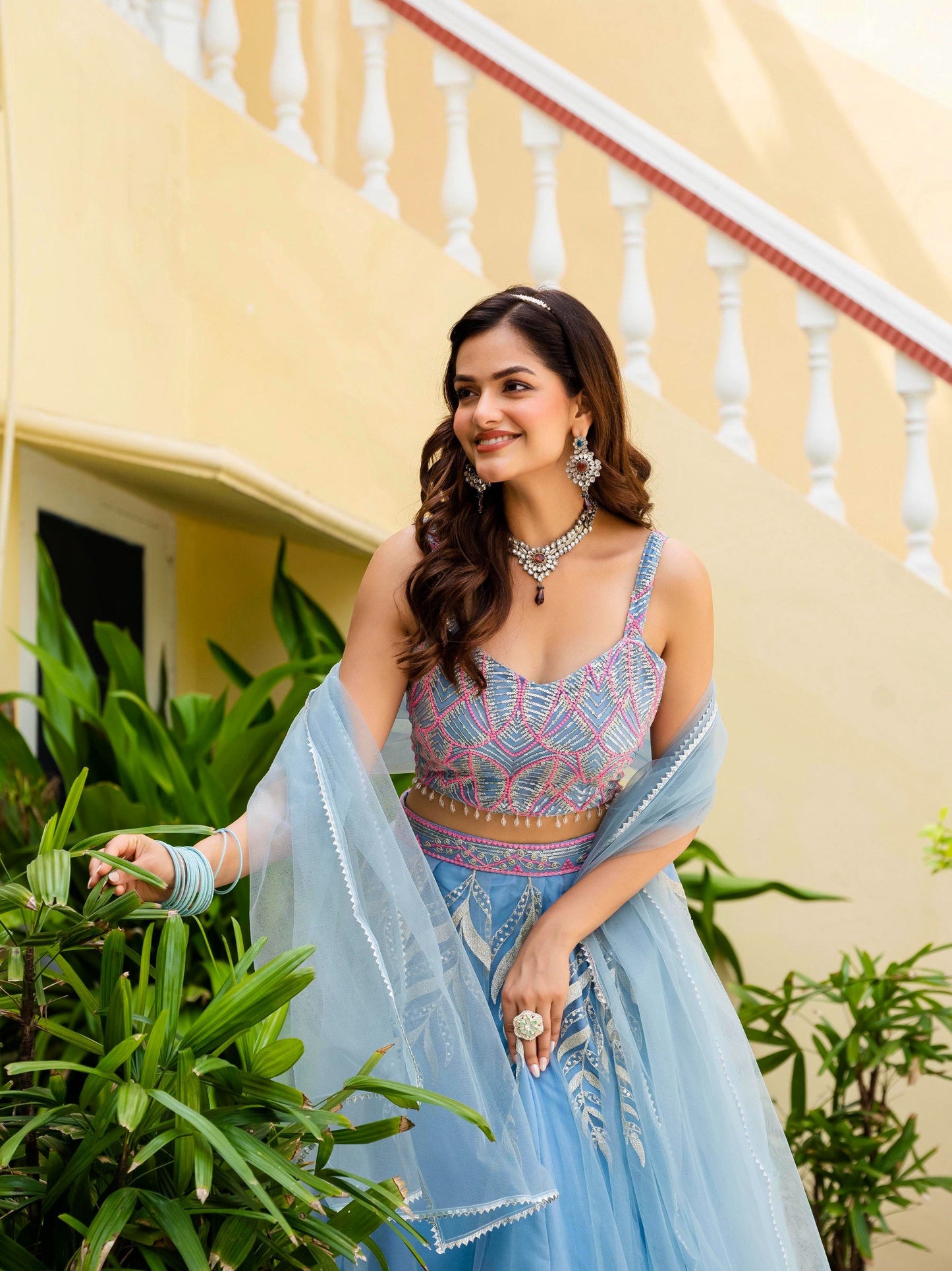 Soft Net STUNNING SKY BLUE LEHENGA CHOLI SET