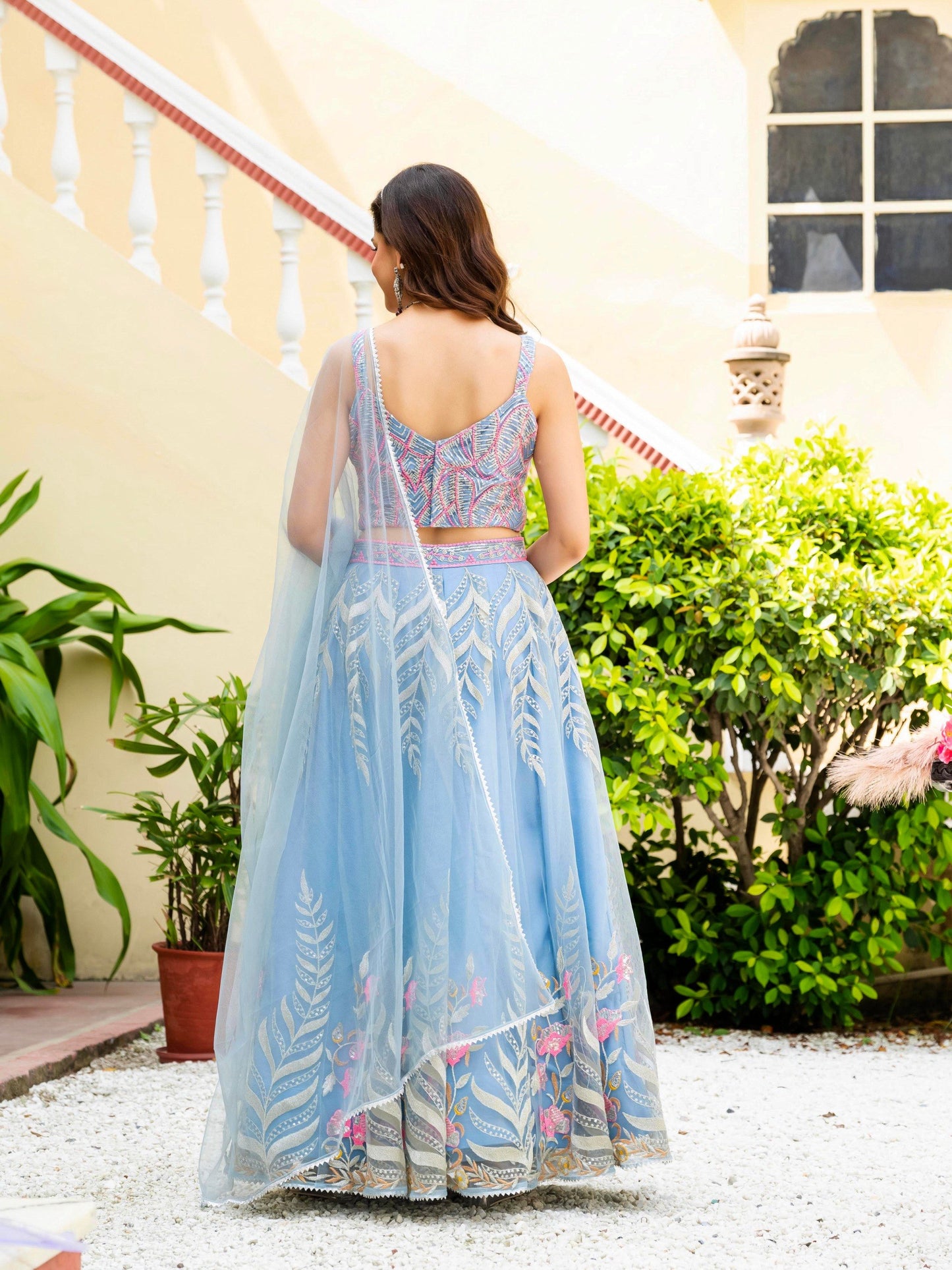 Soft Net STUNNING SKY BLUE LEHENGA CHOLI SET