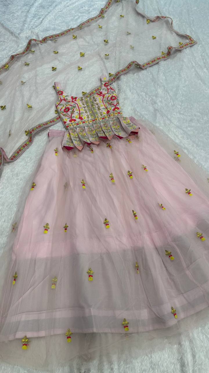 Double layer net lehnga with thread work choli