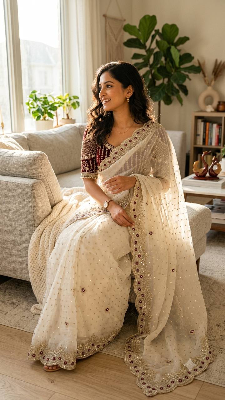 NC Zari Butti Sequance and Zari Embroidery Work Saree