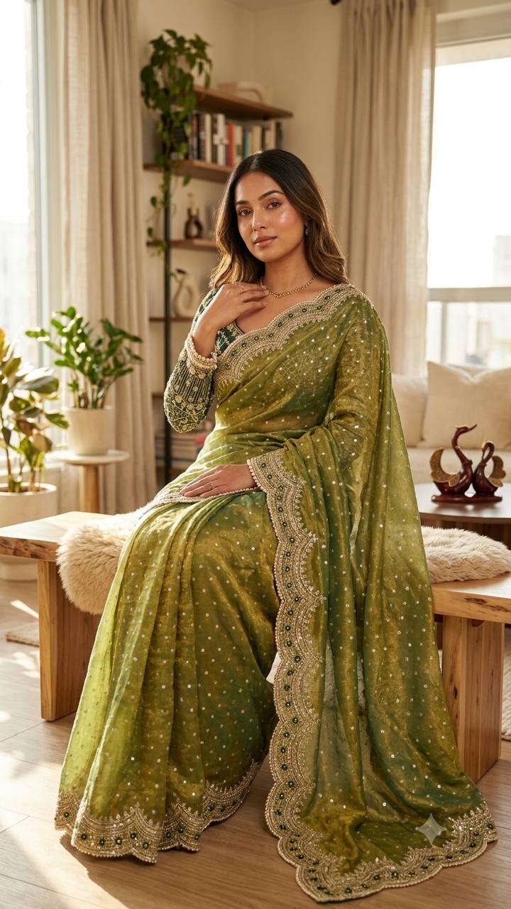 NC Zari Butti Sequance and Zari Embroidery Work Saree