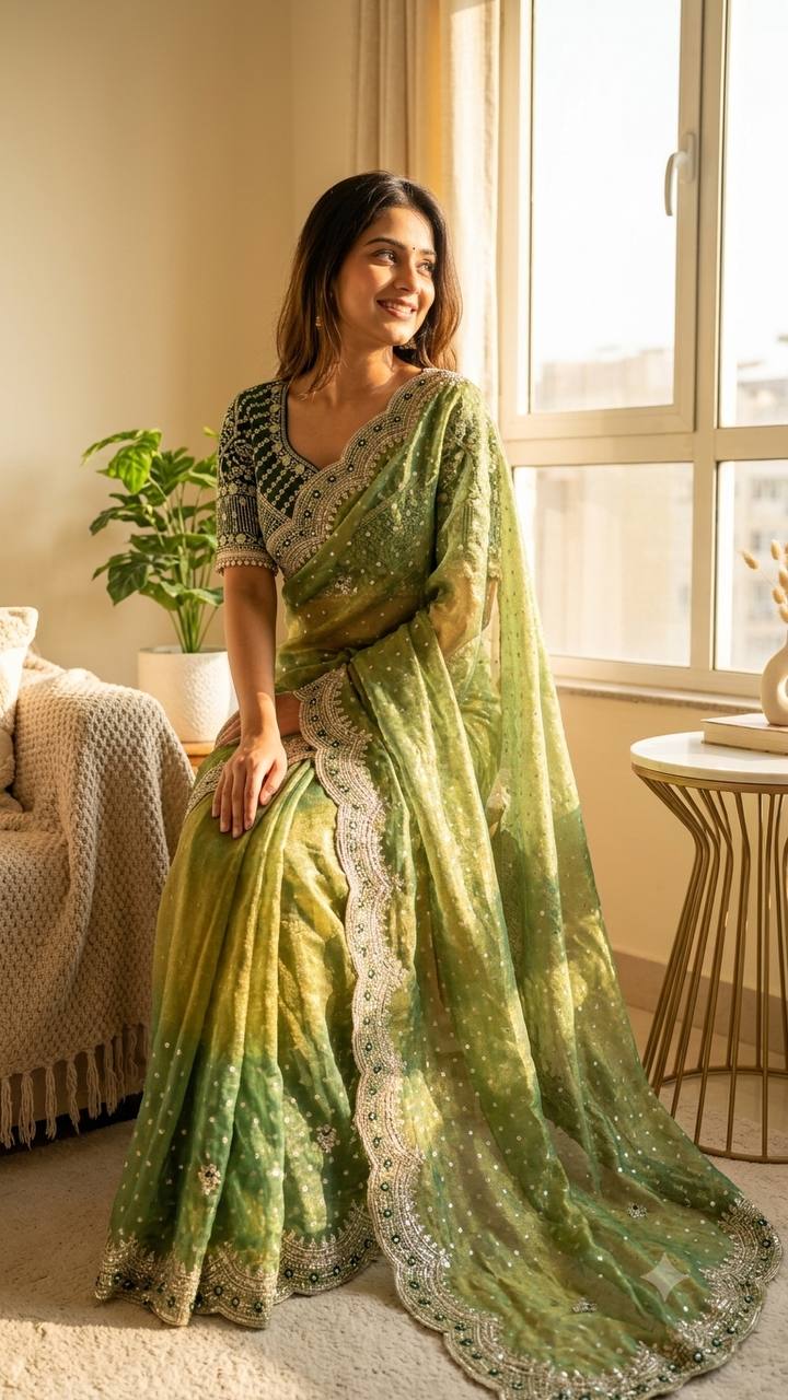 NC Zari Butti Sequance and Zari Embroidery Work Saree