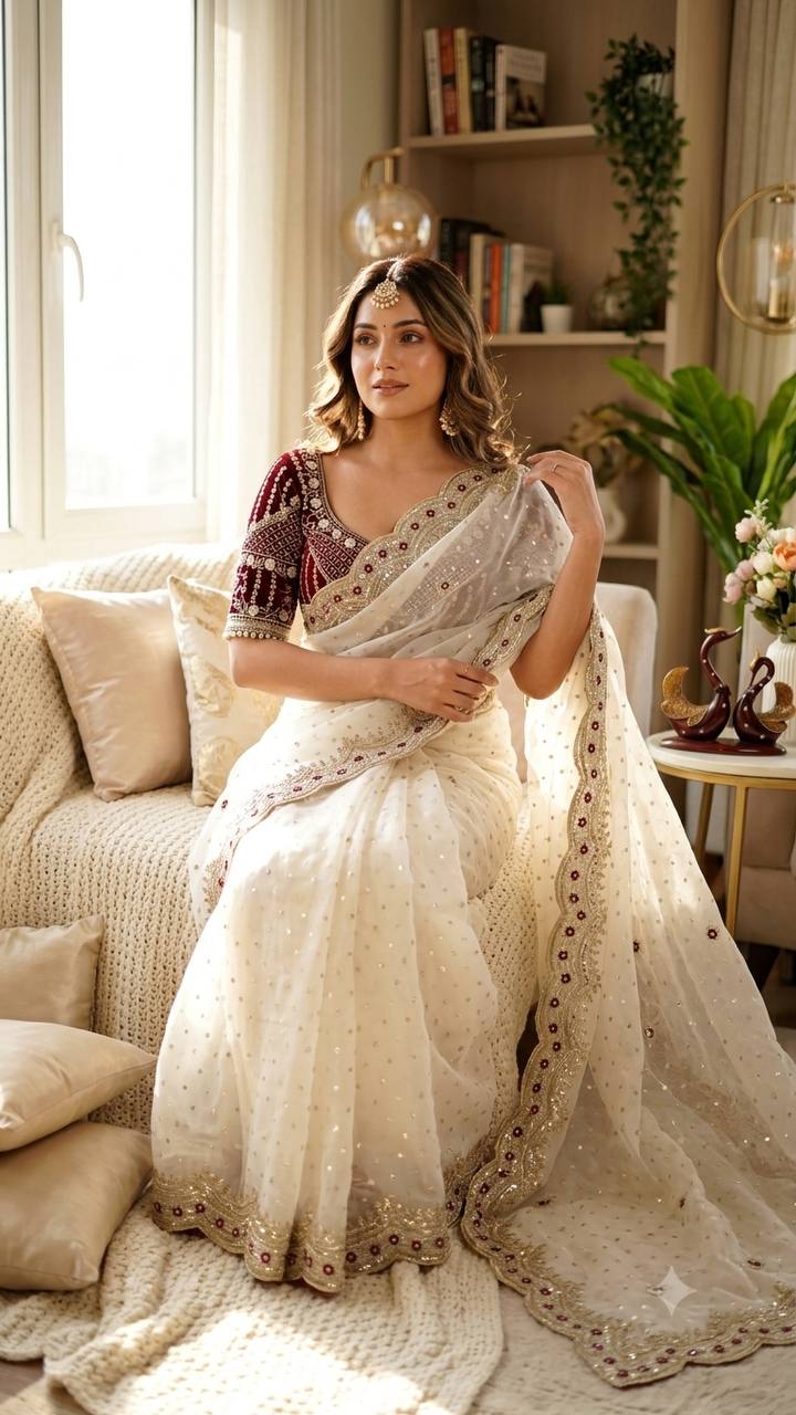 NC Zari Butti Sequance and Zari Embroidery Work Saree