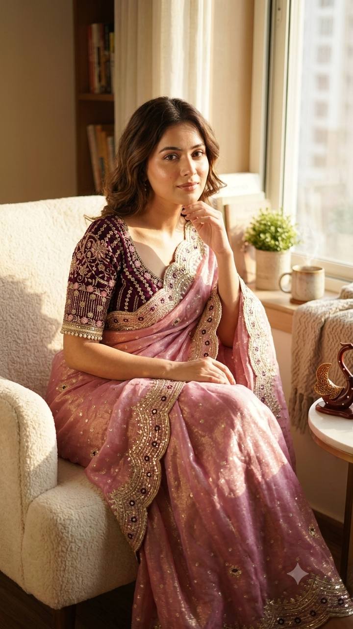 NC Zari Butti Sequance and Zari Embroidery Work Saree