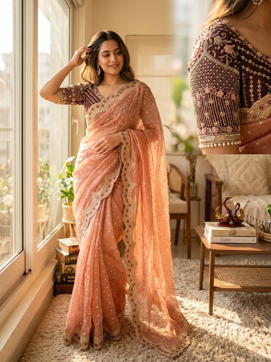 NC Zari Butti Sequance and Zari Embroidery Work Saree