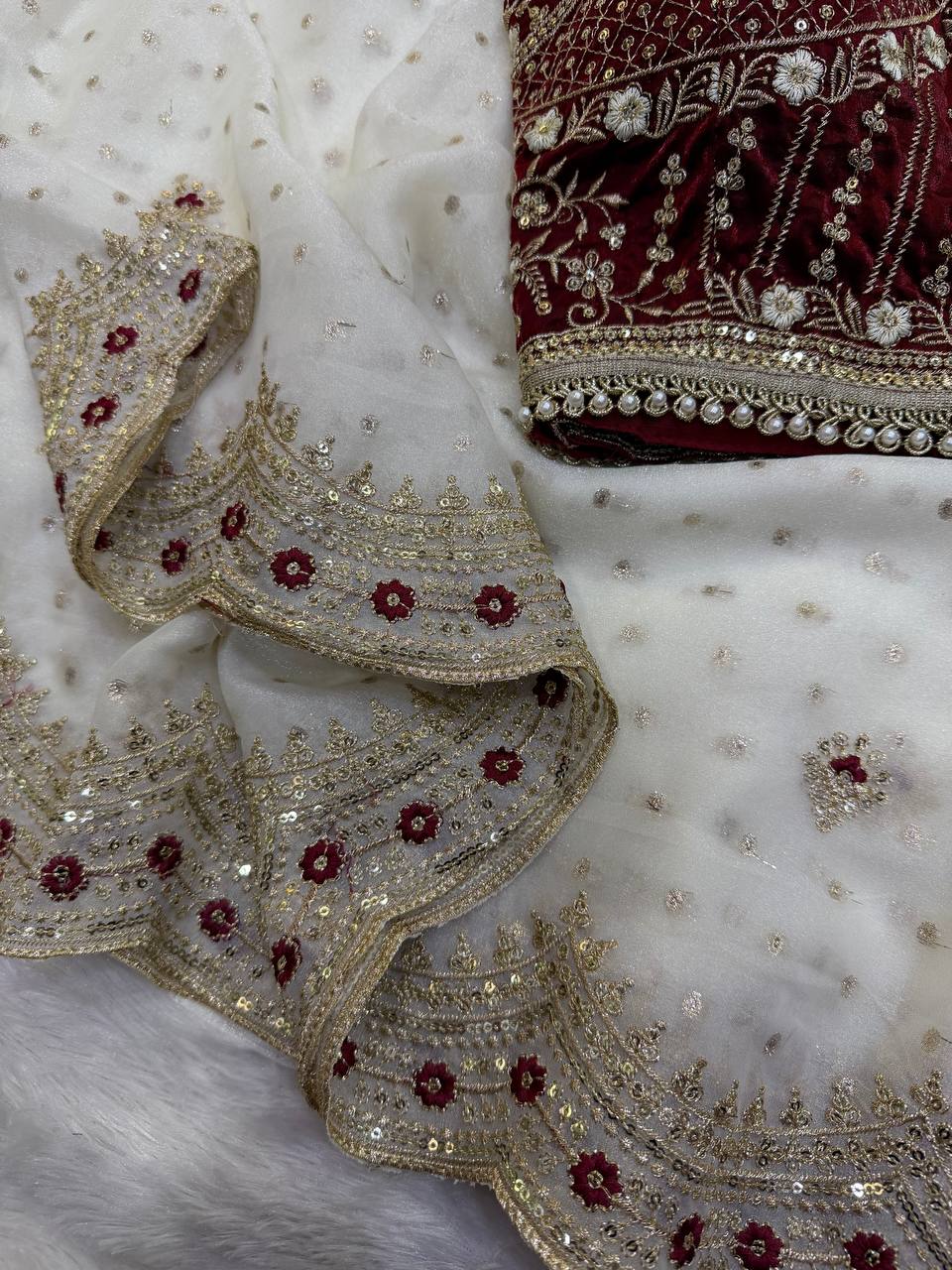 NC Zari Butti Sequance and Zari Embroidery Work Saree
