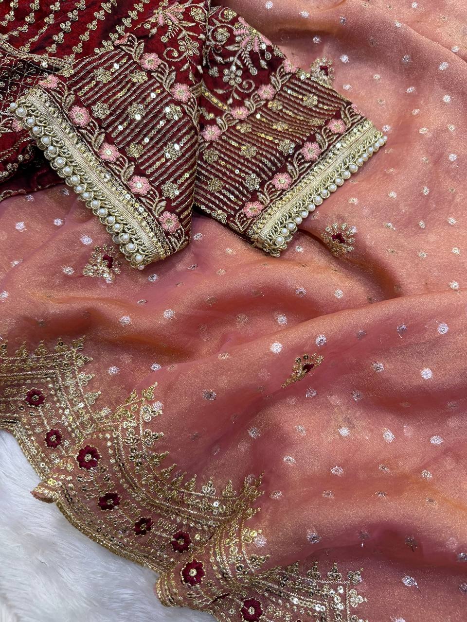NC Zari Butti Sequance and Zari Embroidery Work Saree