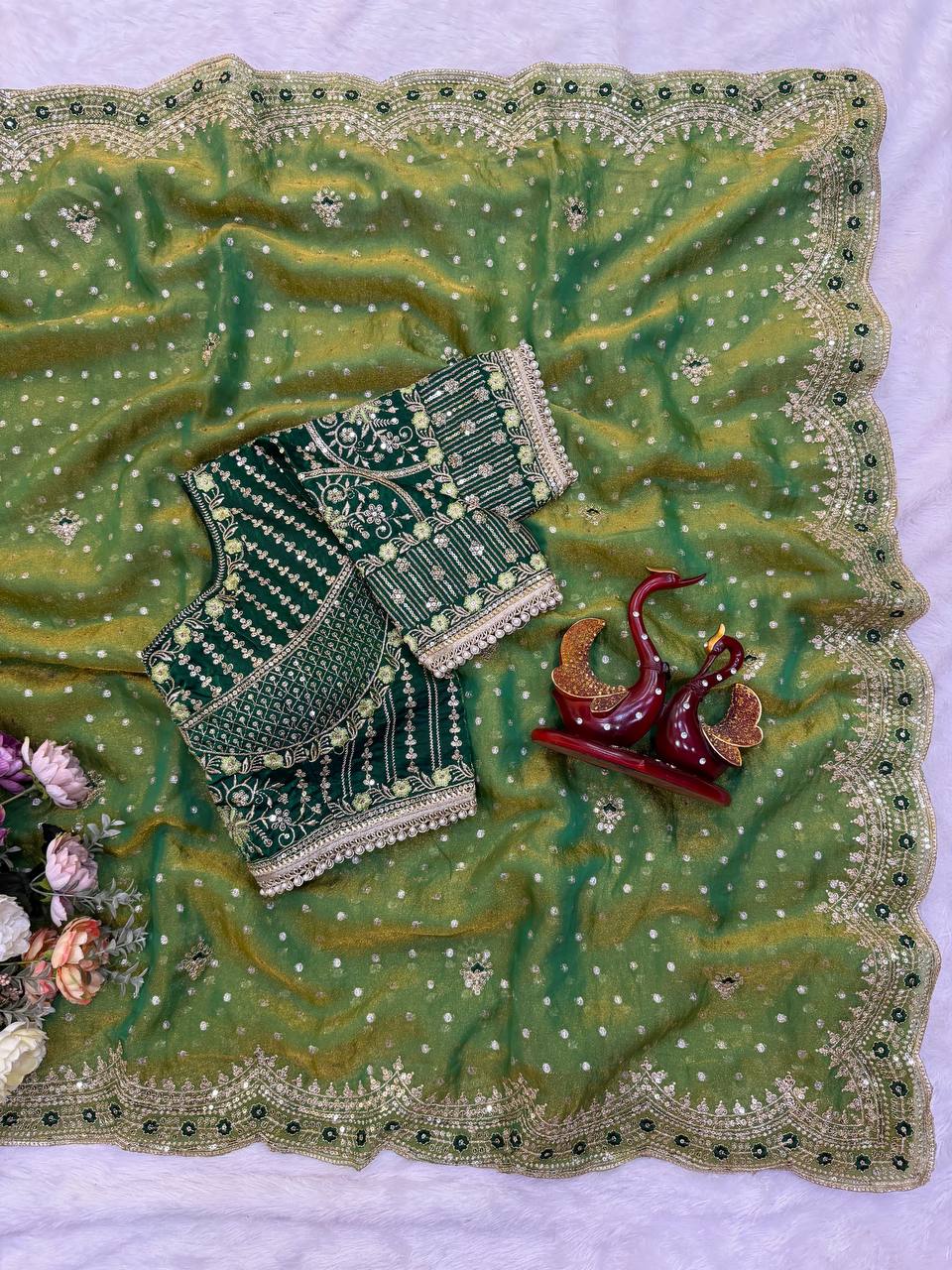 NC Zari Butti Sequance and Zari Embroidery Work Saree
