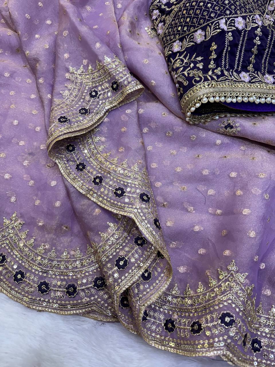 NC Zari Butti Sequance and Zari Embroidery Work Saree