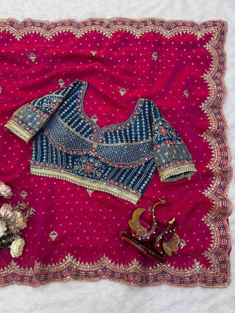 NC Zari Butti Sequance and Zari Embroidery Work Saree