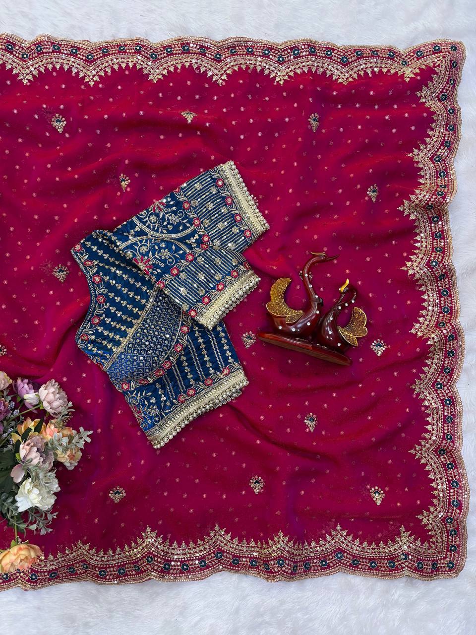 NC Zari Butti Sequance and Zari Embroidery Work Saree