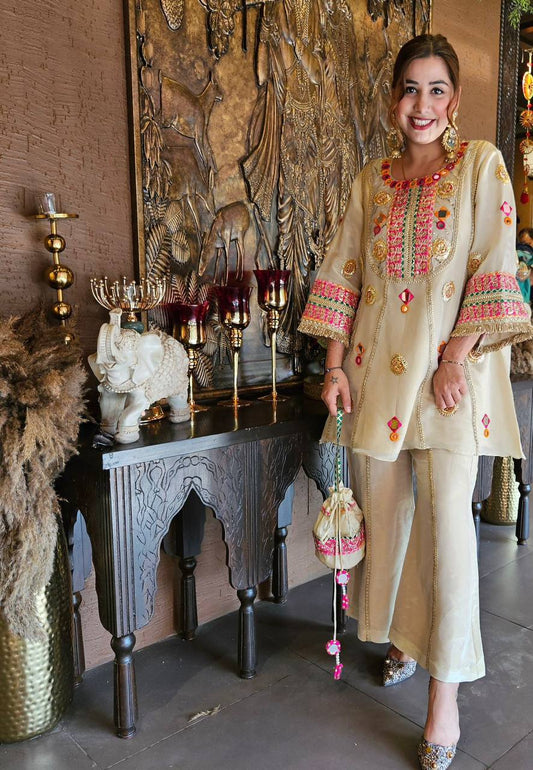 COS MOSS REAL MIRROR AND SEQUENCE EMBROIDERY WORK SUIT